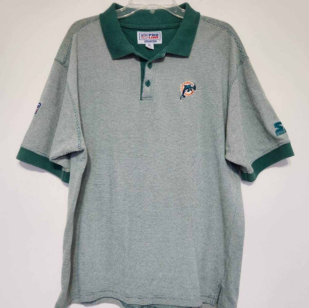 Vintage NFL 90's Pro Line Starter Miami Dolphins Football Green Polo Shirt XL
